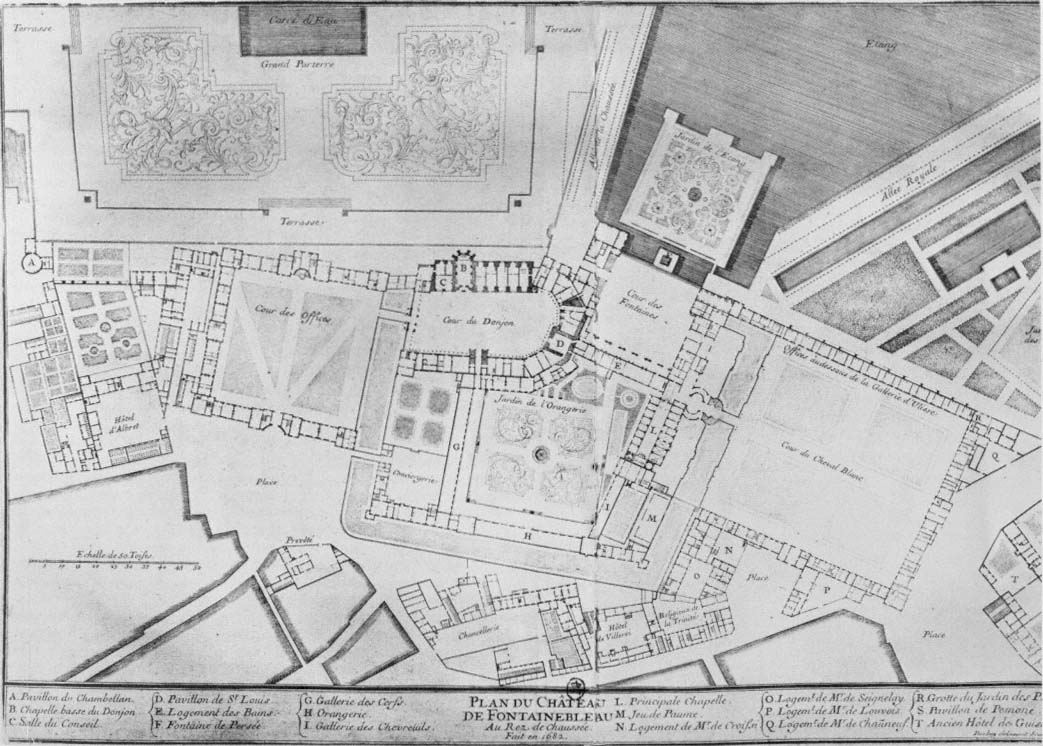 Fontainebleau. The plan of the whole bastion, Floor plan of Château de  Fontainebleau in France, Signed: FD; Imp. Lemercier et Cie, A. Lévy (ed.),  Fig. 10, T. 2. 9., Cerceau, Jacques Androuet