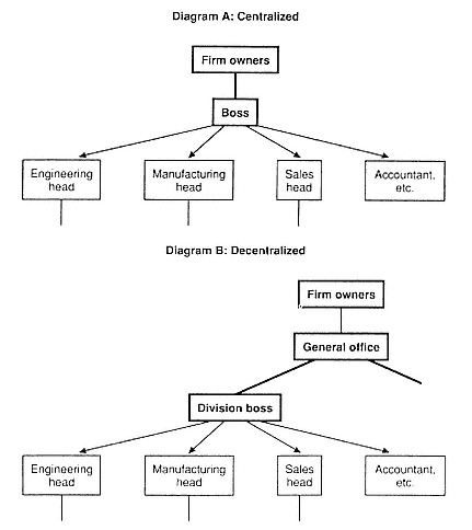 centralized decentralized structure organizational chandler organizations firms form alfred strategy market fig